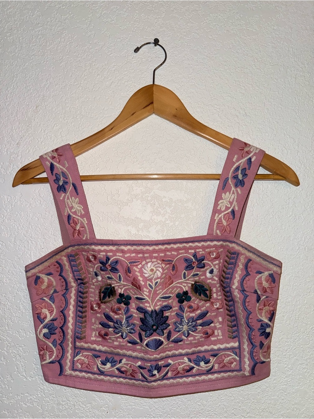 Altar'd State Pink Embroidered Floral Crop Top